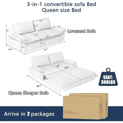 73.2" Soa Bed Queen Size, Pull Out Couch Bed, 3-in-1 Convertible Sleeper Soa with Cushion Armrest, ern Corduroy uton Couch or Li