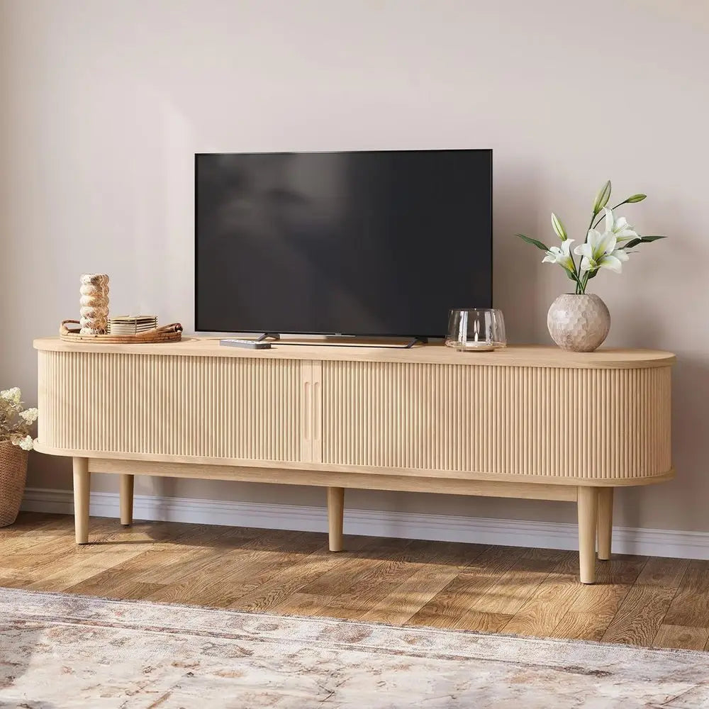Modern Farmhouse TV Stand Entertainment Center With Storage Cabinets