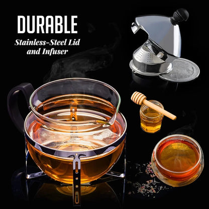 Glass Teapot with Removable Infuser BPA Free Borosilicate Thermal Shock Resistant Non Drip Spout Easy Cleanup Freezer Safe Ideal