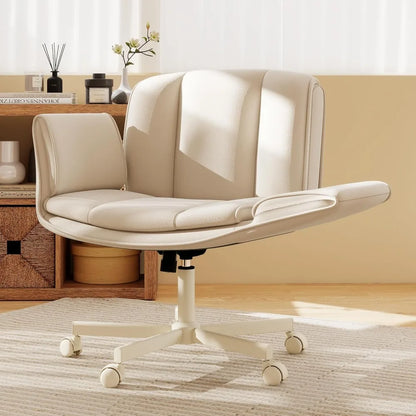 Criss Cross Chair with Wheels &amp; Armrests,Comfy Wide Vanity Chair,Scratch-Resistant Pu Leather Cross Legged Desk, Customized