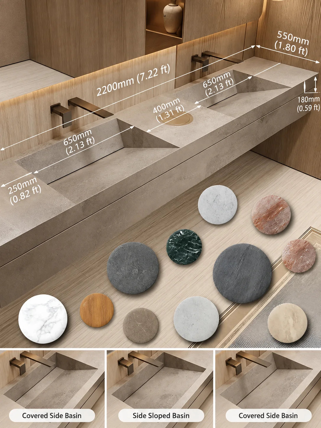 Custom Luxury Natural Stone Bathroom Vanity With Integrated Dual Basin