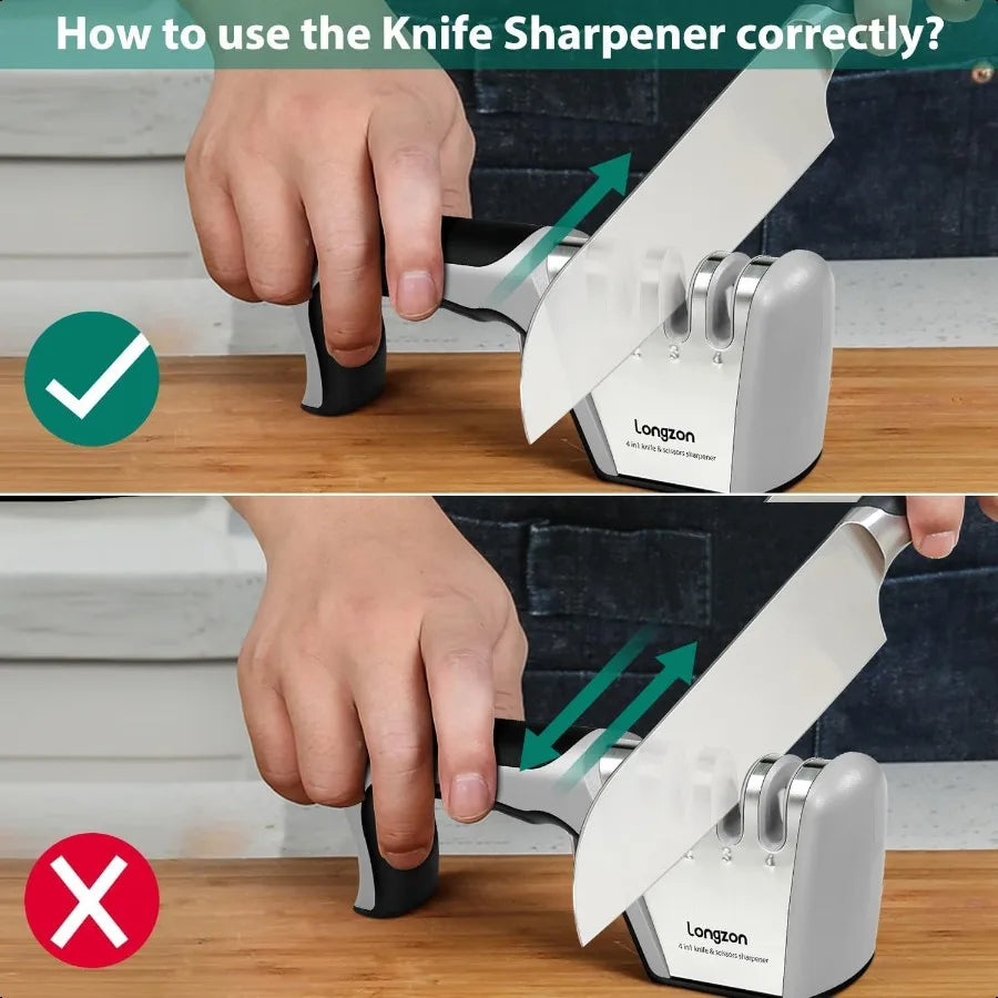 4in1 Knife Sharpener [4 Stage] with a Pair of CutResistant Glove Original Premium Polish Blades Best Kitchen Knife Sharpener Re