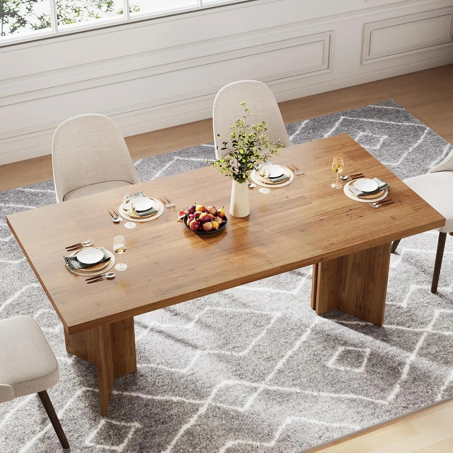 63-inch Dining Table for 4-6, Farmhouse Kitchen Table with Large Tabletop, Rectangular Eating Table for Dining Room, Living Room