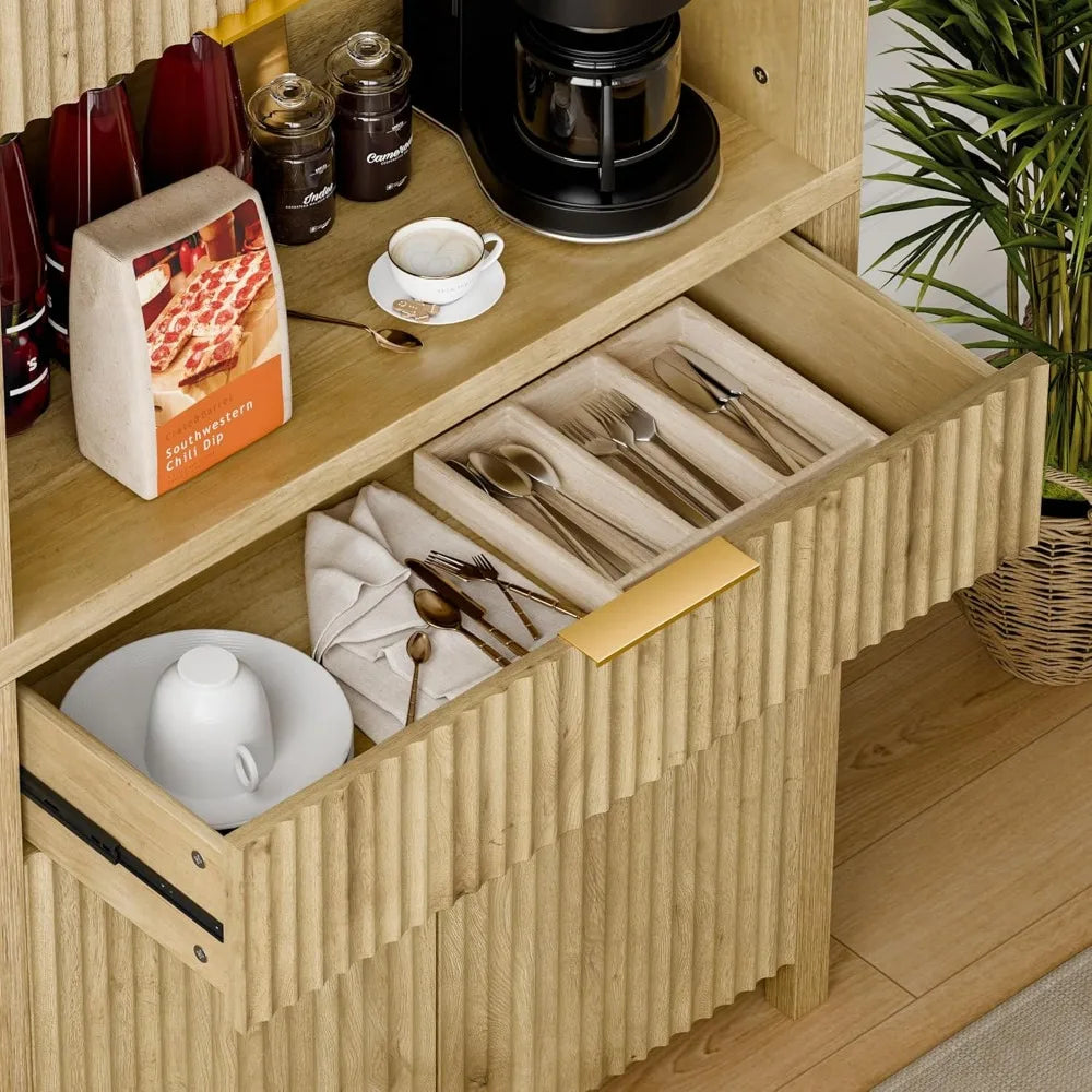 ZHUXIANG Fluted Pantry Cabinet With Charging Station And Adjustable Shelves