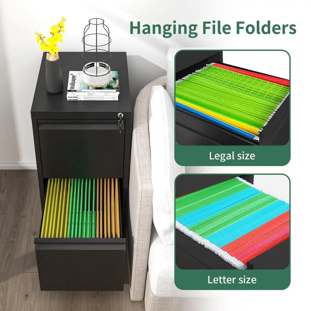 de 2 cajones, archivadores verticales con cerradura para oficina en casa, archivador de acero de oficina resistente para colgar