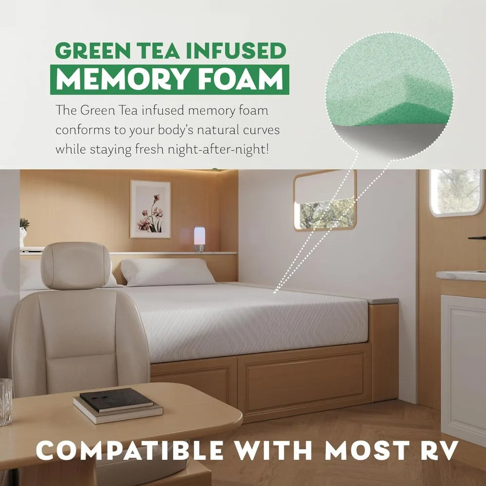 RV Mattress Short Queen, 10 Inch Memory Foam Camper Mattress Bed in a Box Designed & Assembled in The USA, CertiPUR-US Certified