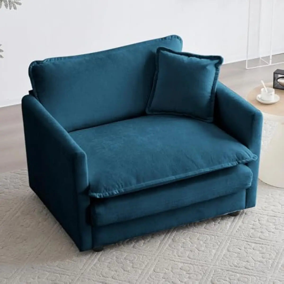 Modern Chenille Armchair With Deep Seat And High Backrest