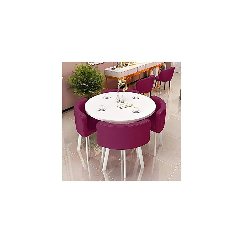 Business Hotel Lobby Dining Table Set, Home Dining Table and Chair Set 1 Table and 4 Chairs PU Leather Chair Hotel Clothing Sto