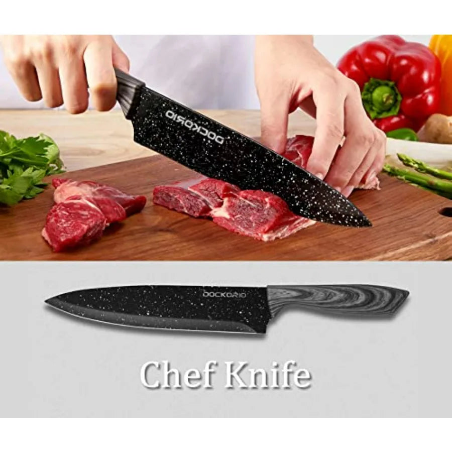 All in One Kitchen Knife Set 19 PCS High Carbon Stainless Steel Chef Knives Serrated Steak Knives Bread Knife Scissors Sharpene