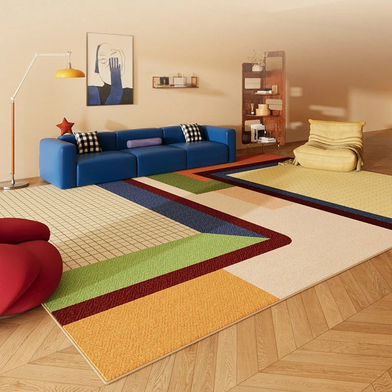 Minimalist Creative Dopamine Geometric Pattern Living Room Carpet Bedroom Room Floor Rugs Home Easy Repair Sofa Coffee Table Mat