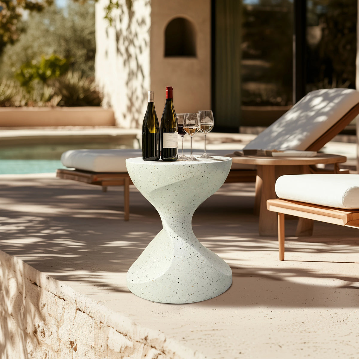 Hourglass Lightweight Concrete Side Table for Bedroom and Living Room