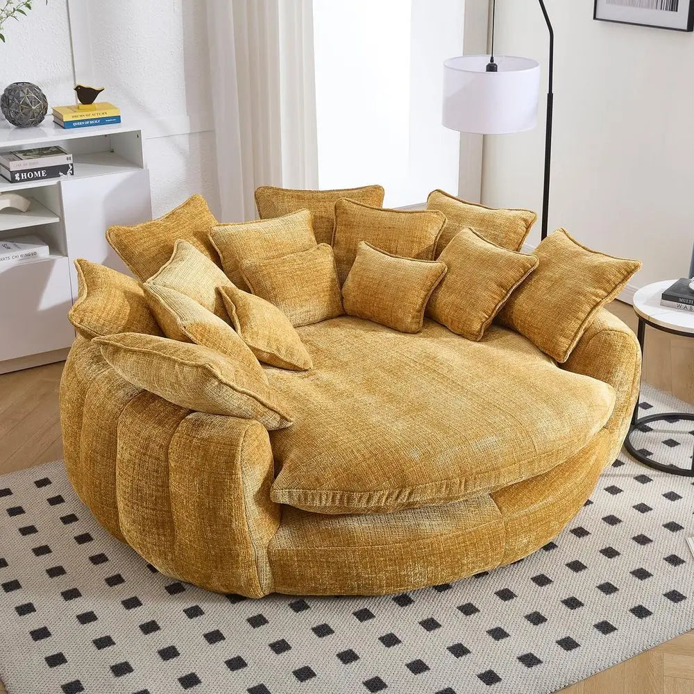 Oversized Round Sofa Bed, Large Chenille Bean Bag Chair, No Assembly Required Cloud Couch, Fluffy Plush Chaise Lounge Chair Ind