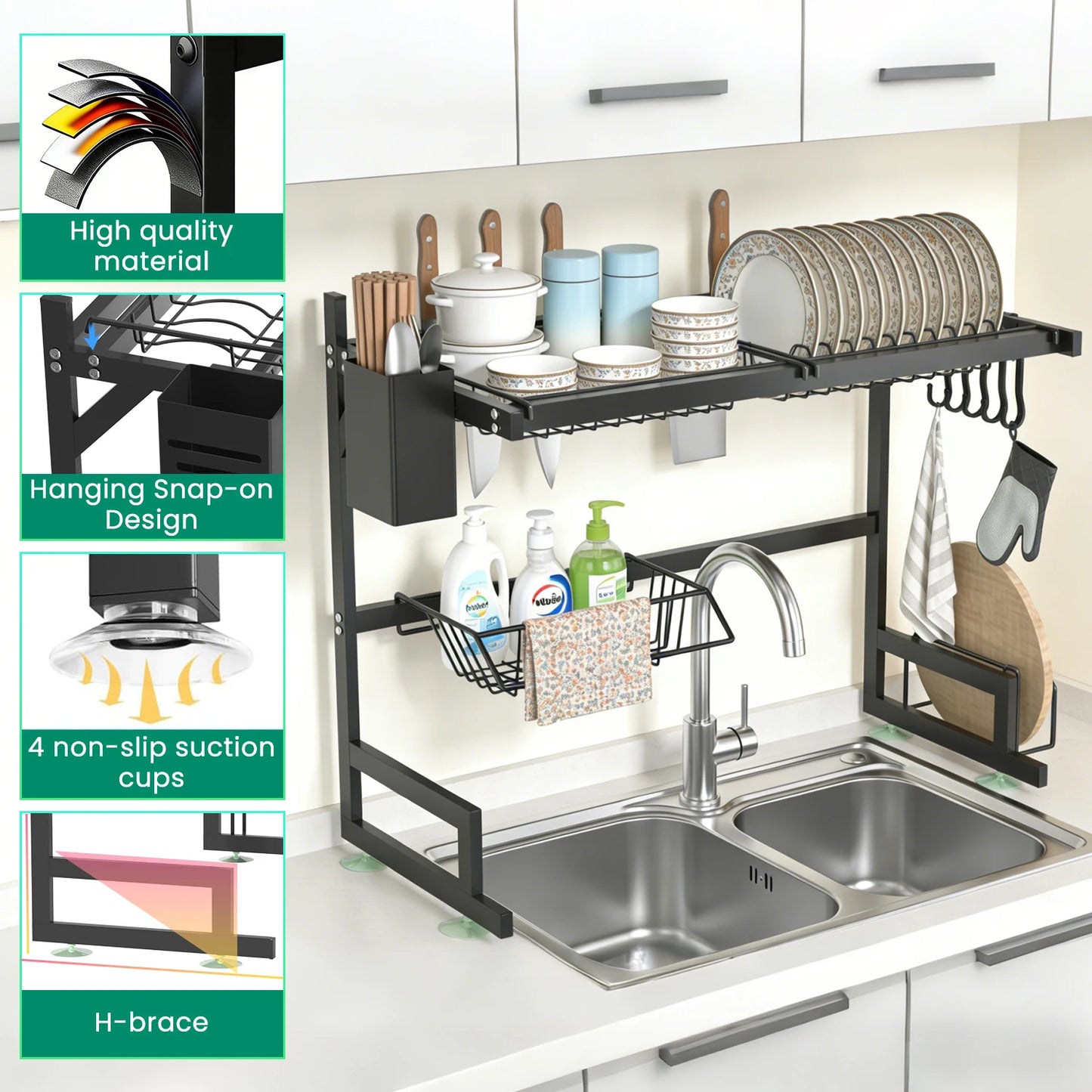 TwoTier Dish Rack Above Sink With Utensil And Knife Holder