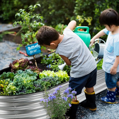 8x4x1ft Oval Raised Garden Bed Kit, Galvanized Metal Planter Box for Vegetables Fruits Flowers