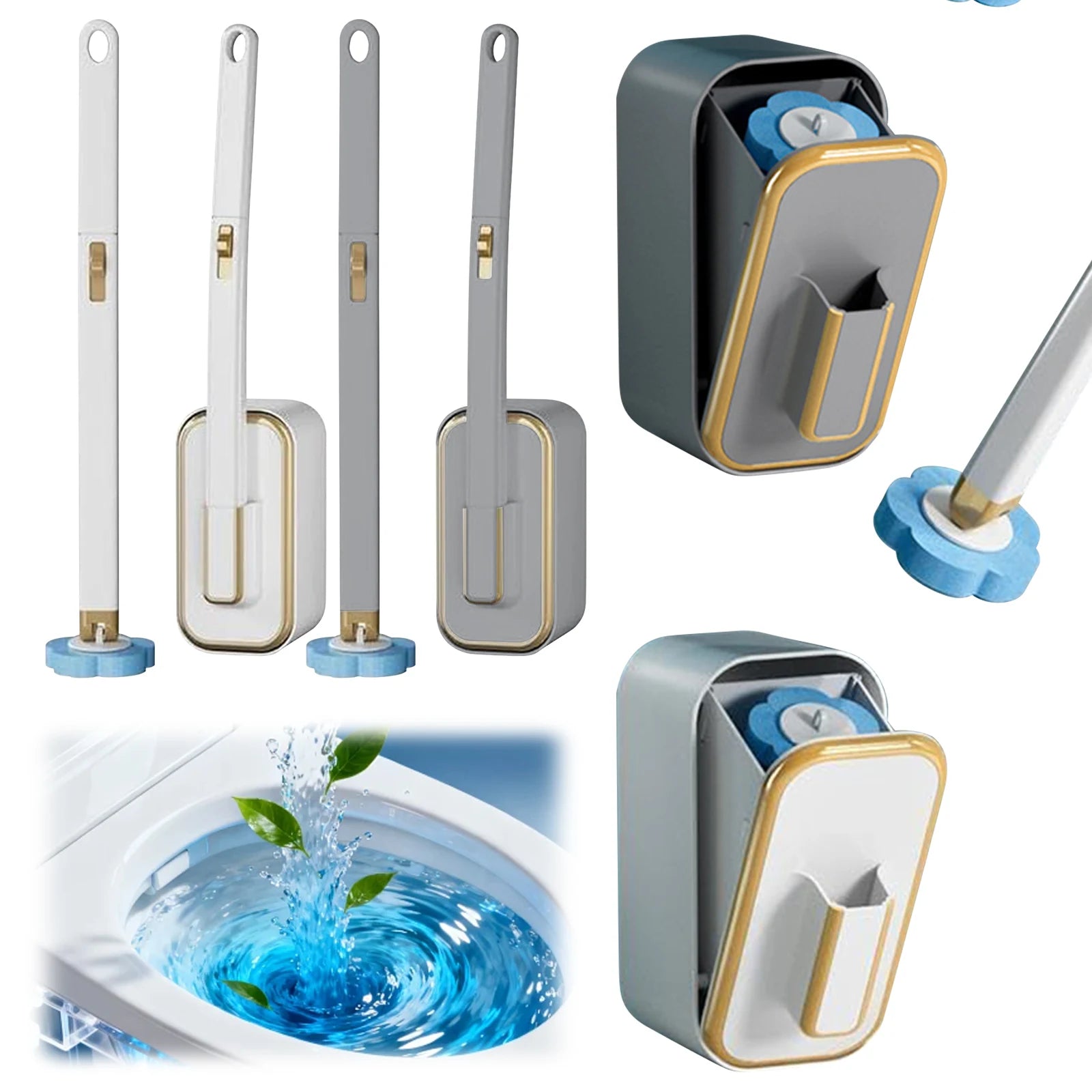 Wall Mounted Toilet Brush with 36 Refill Heads and Holder Disposable Toilet Brush for Floor Drain Bathtub Mirror Sink Glass