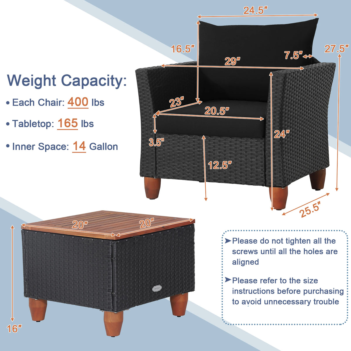 HOMASIS Rattan Conversation Set with Cushioned Sofa and Storage Table