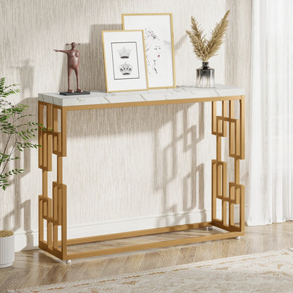 Tribesigns Gold Console Table, Modern 42.5" Sofa Tables Entryway Hallway Foyer Table, White Faux Marble Tabletop Sofa Table