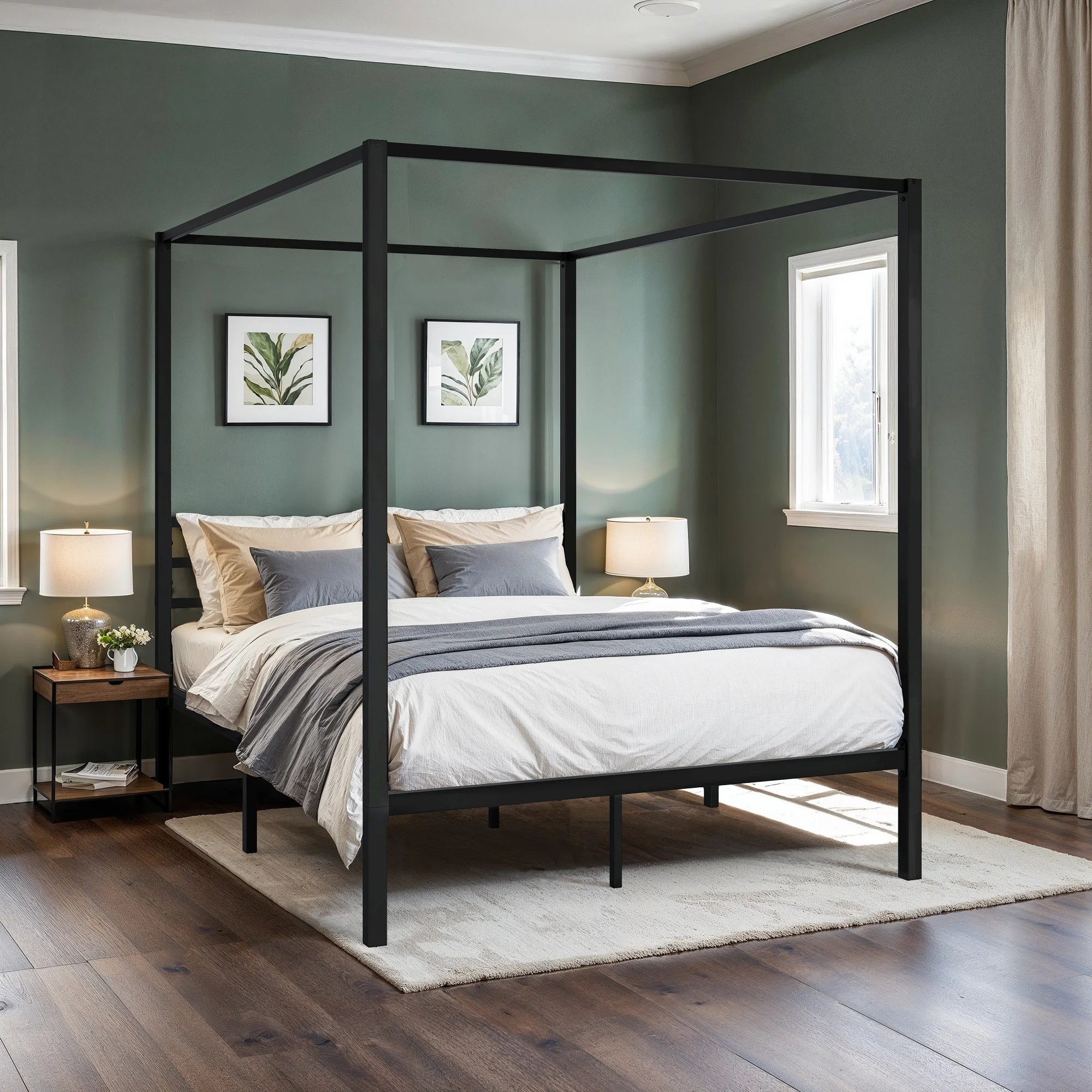 Hoomic Canopy Bed Frame Enhanced 4-Poster Modern Metal