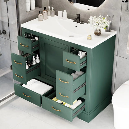 36in Bathroom Vanity Cabinet with Sink,6 Drawers Adjustable Shelf Soft-Close Door,Home Hotel,Customized