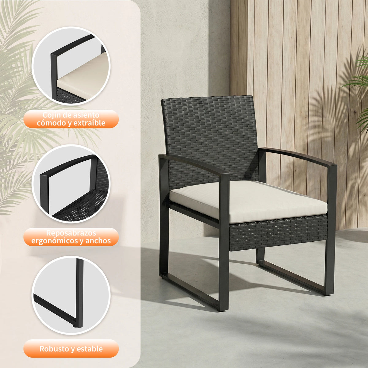 3-Piece PE Rattan Patio Bar Set, Outdoor Bar Height Bistro Table and 2 Stools with Tempered Glass Tabletop, Weather Resistant Wicker Patio Furniture Set, Modern Conversation Bar Set for Garden Balcony Backyard