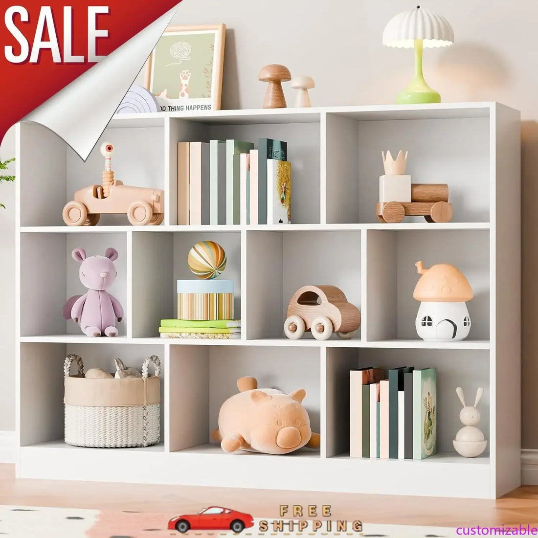 Limited-time promotionCustomizable White Bookshelf, 3-Tier Open Shelf Bookcase, 10 Cube Storage Organizer with Anti-Tilt Device