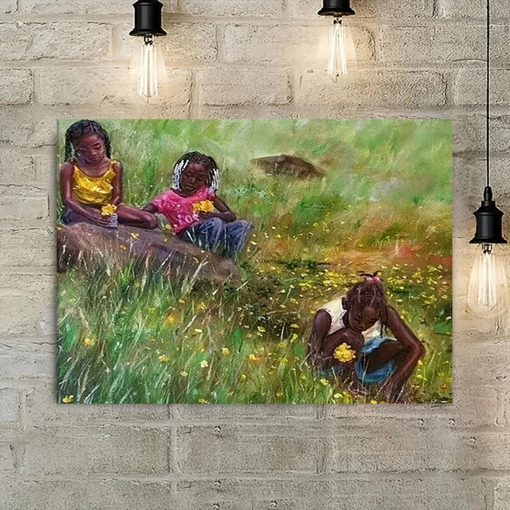 1.5 inch thick wood pine frame, interior art, home decor mural, African girl canvas print, suitable for interior decoration