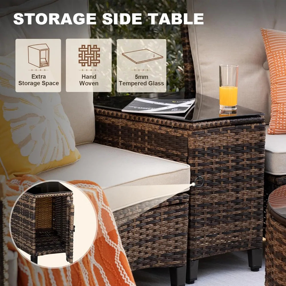 Angduo Half Moon Outdoor Patio Furniture Set Rattan Conversation