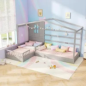 Mat Expert L-Shaped Twin Platform Bed For Kids With Window