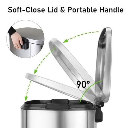 Kitchen Trash Garbage Can 50L+5L Soft-Close, Smudge Resistant Trash Can with Foot Pedal-Brushed Stainless Steel, Satin Nickel