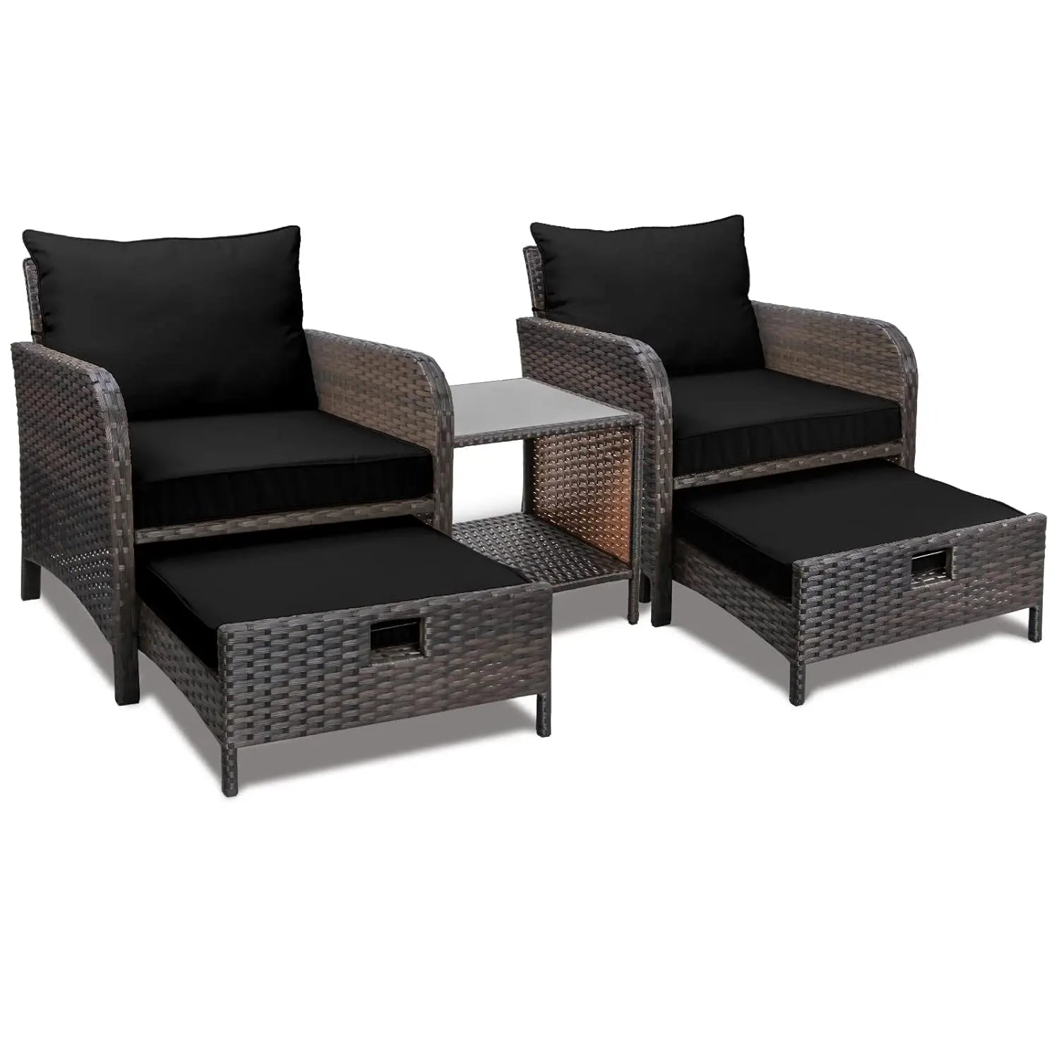 Balcony Furniture 5 Piece Patio Conversation Set, PE Wicker Rattan Outdoor Lounge Chairs with Soft Cushions 2, Customized