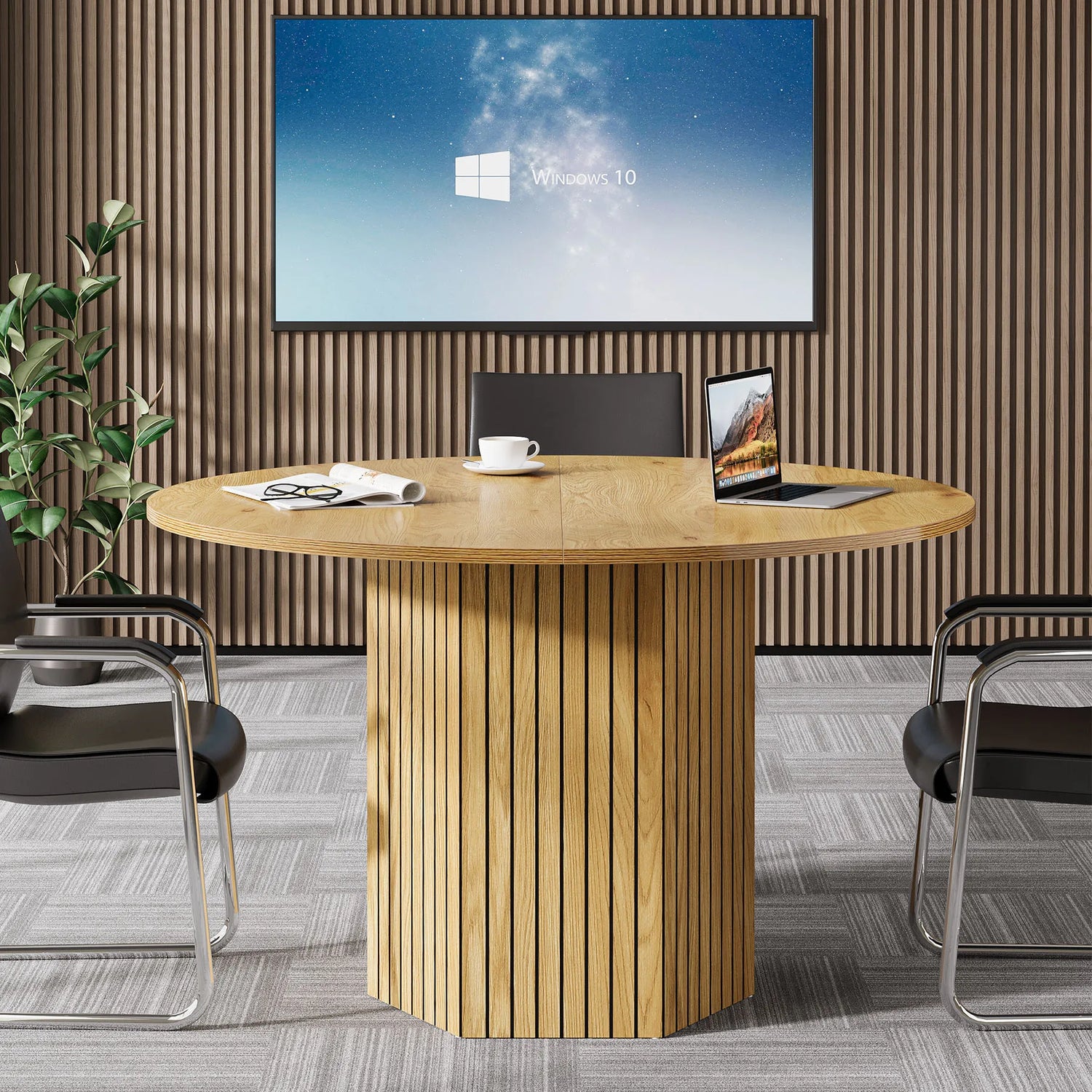 Tribesigns Round Conference Table, 47-Inch Wood Modern Meeting Table for 4-6 People for Conference Room, Meeting Room, Office, B