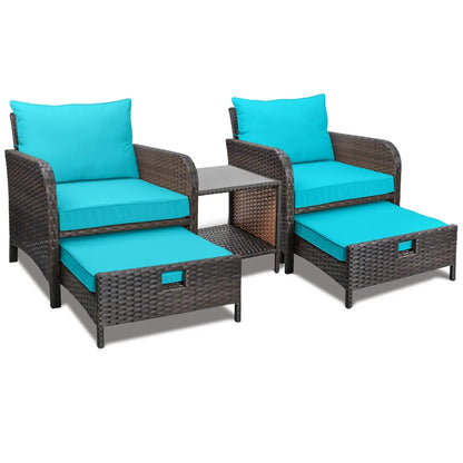 Balcony Furniture 5 Piece Patio Conversation Set, PE Wicker Rattan Outdoor Lounge Chairs with Soft Cushions 2, Customized