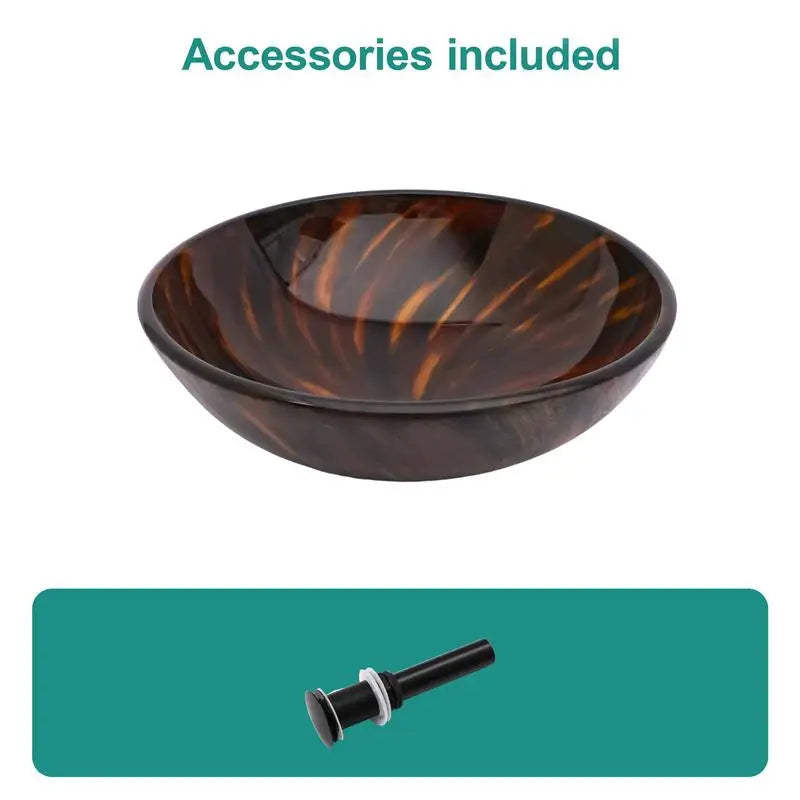 Artistic Tempered Glass Bathroom Vessel Sink With Pop Up Drain