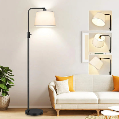 Upgraded Dimmable Floor Lamp, 1000 Lumens LED Bulb Included, Arc Floor Lamps for Living Room Modern Standing Lamp with Linen Shade, Tall Lamp for Bedroom Office Reading Dining Room- Black