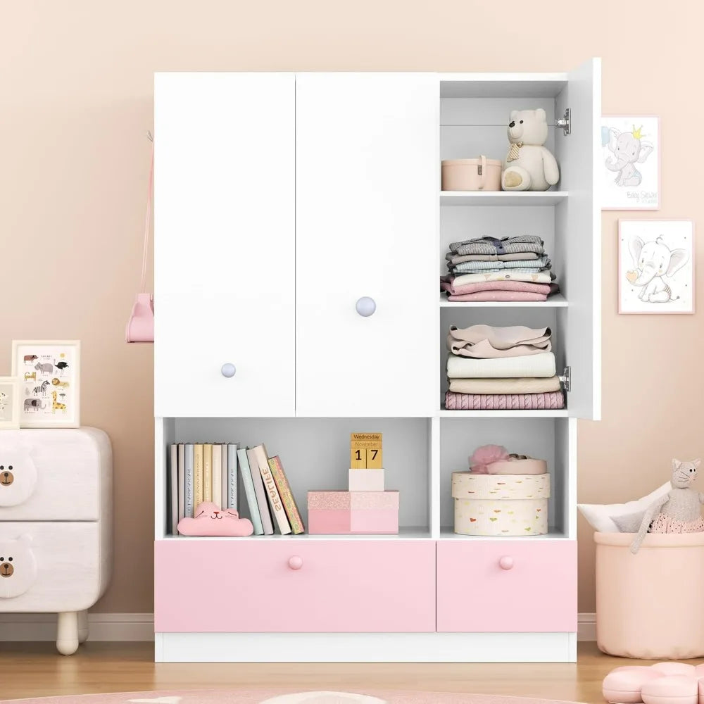 XMSJ Freestanding Wardrobe With Adjustable Shelves And Drawers