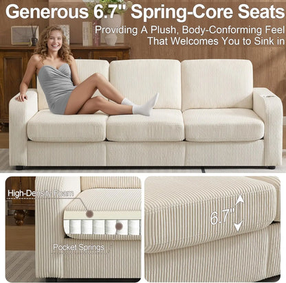 SUXI Modern Upholstered Sofa With Deep Seats And Cup Holders