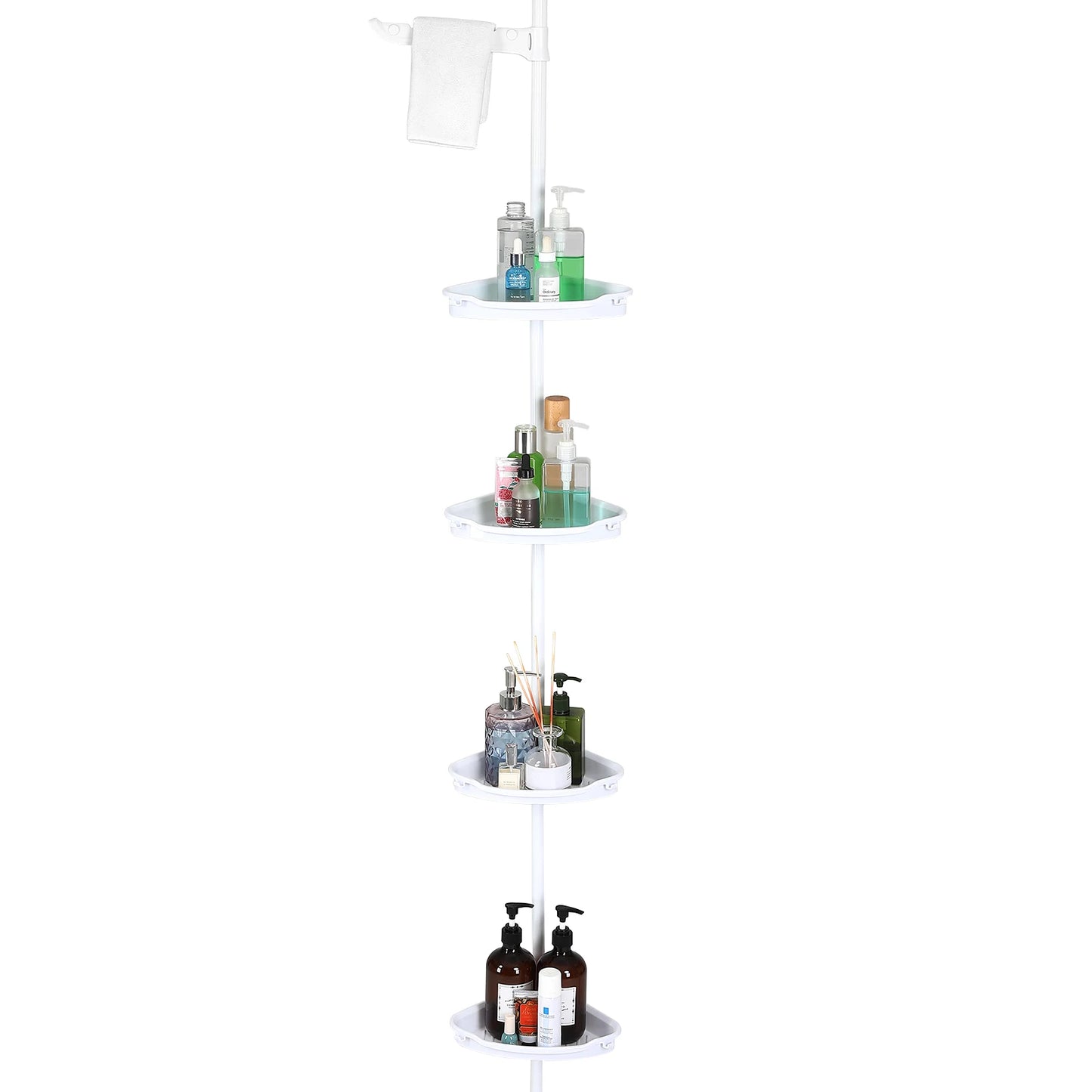 Corner Shower Caddy Tensioner for Home Shower Caddy with 4 Basket Racks with Towel Rods 4-Storey Bathroom Accessories