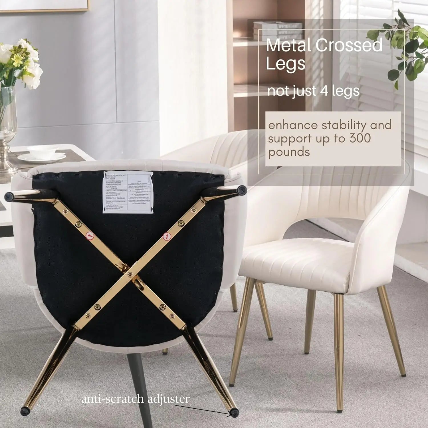 Faux Leather Dining Chairs Gold Legs, Modern Cream PU Leather Dining Room Chairs with Arms Set of 4 Upholstered, Customized