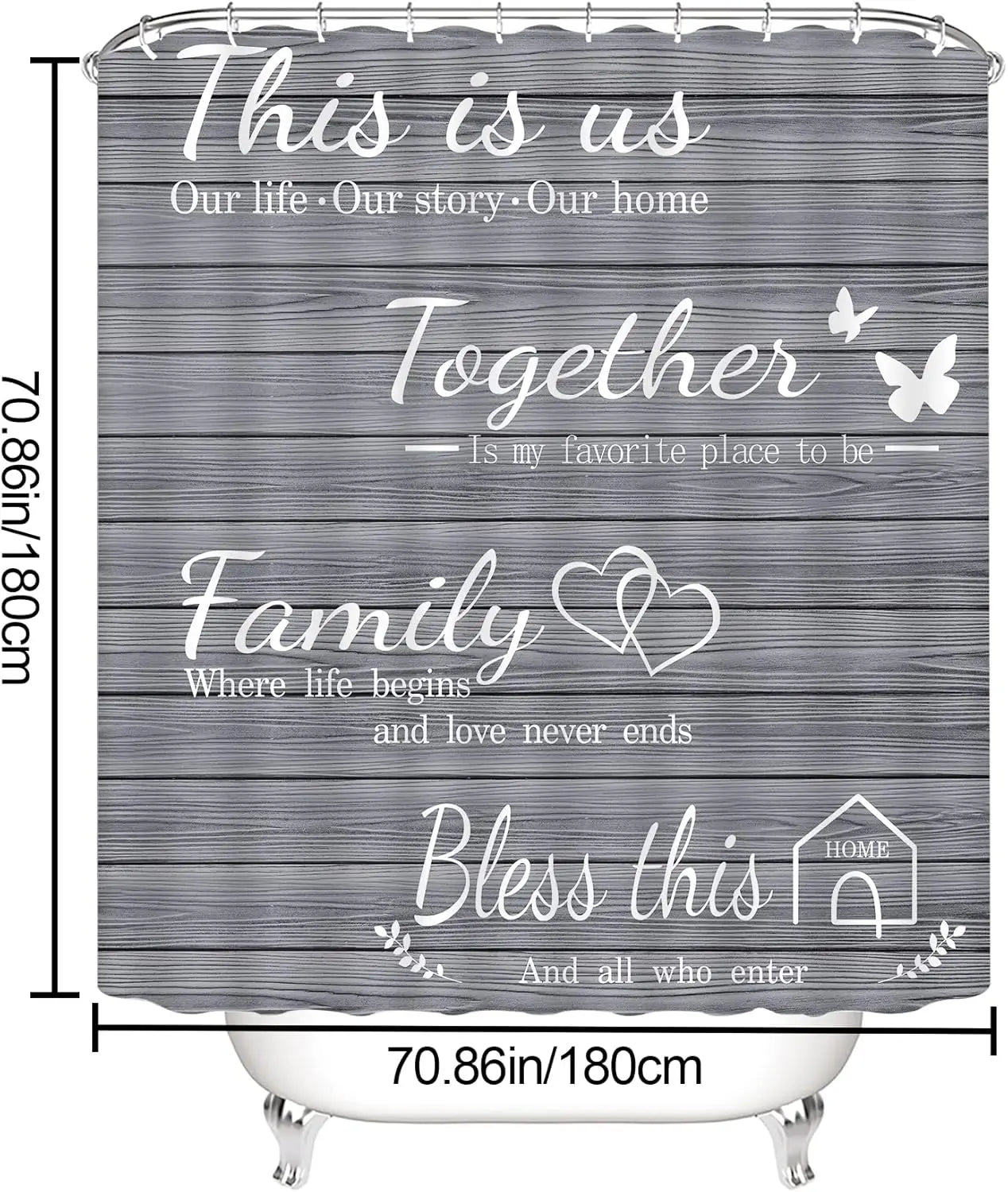 4-Piece Grey Bathroom Set with Waterproof Shower Curtain, Non-Slip Rugs, Toilet Cover & Mat for Home Decor