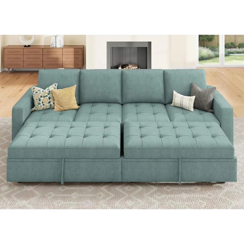 Modular Sectional Sleeper Sofa with Pull Out Couch Bed, Convertible Sectional Couches for Living Room,Blue
