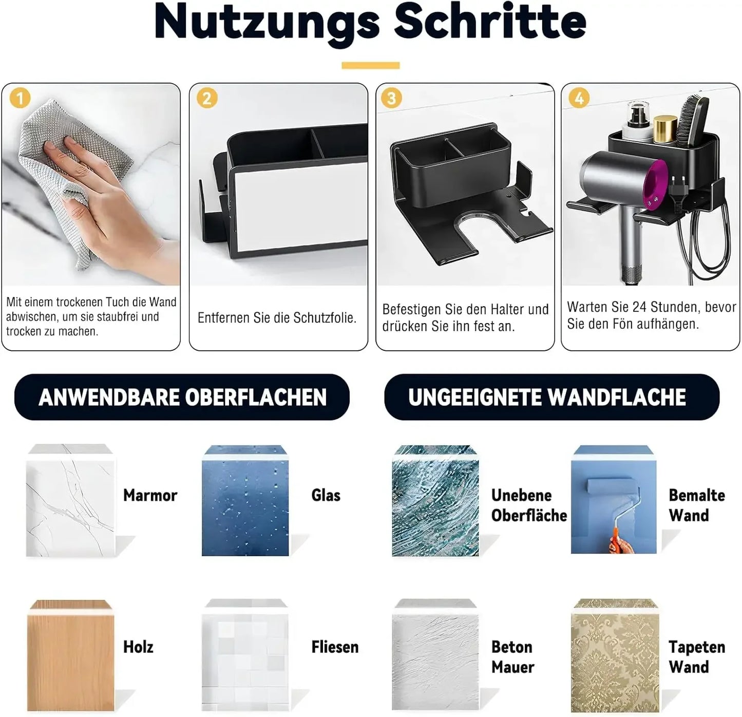 Hair Dryer Holder No Drill Wall Mount Self-Adhesive With Plug Holder Storage Organizer For Bathroom Hotel Barbershop