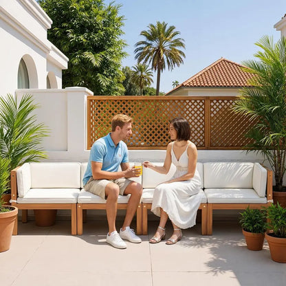 Patio Sectional urniture Set 4 Pieces Outdoor Sectional Soas with Coee Table, Acacia Outdoor urniture or Porch, Balcony, Garden