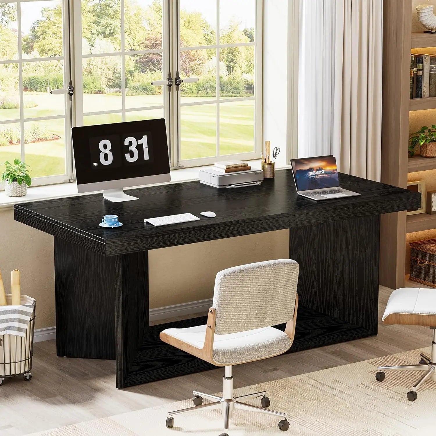 Executive Desk, Large Office Computer Desk with Heavy Duty Pedestal, Farmhouse Simple Workstations Writing  , Customized