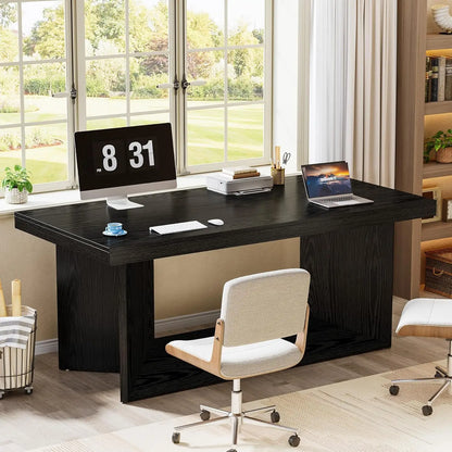 Executive Desk, Large Office Computer Desk with Heavy Duty Pedestal, Farmhouse Simple Workstations Writing  , Customized