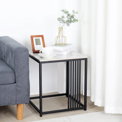 Modern Minimalist Marble Stone Side Table With Sturdy Metal Frame