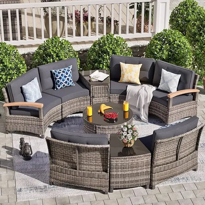 Angduo Half Moon Outdoor Patio Furniture Set Rattan Conversation