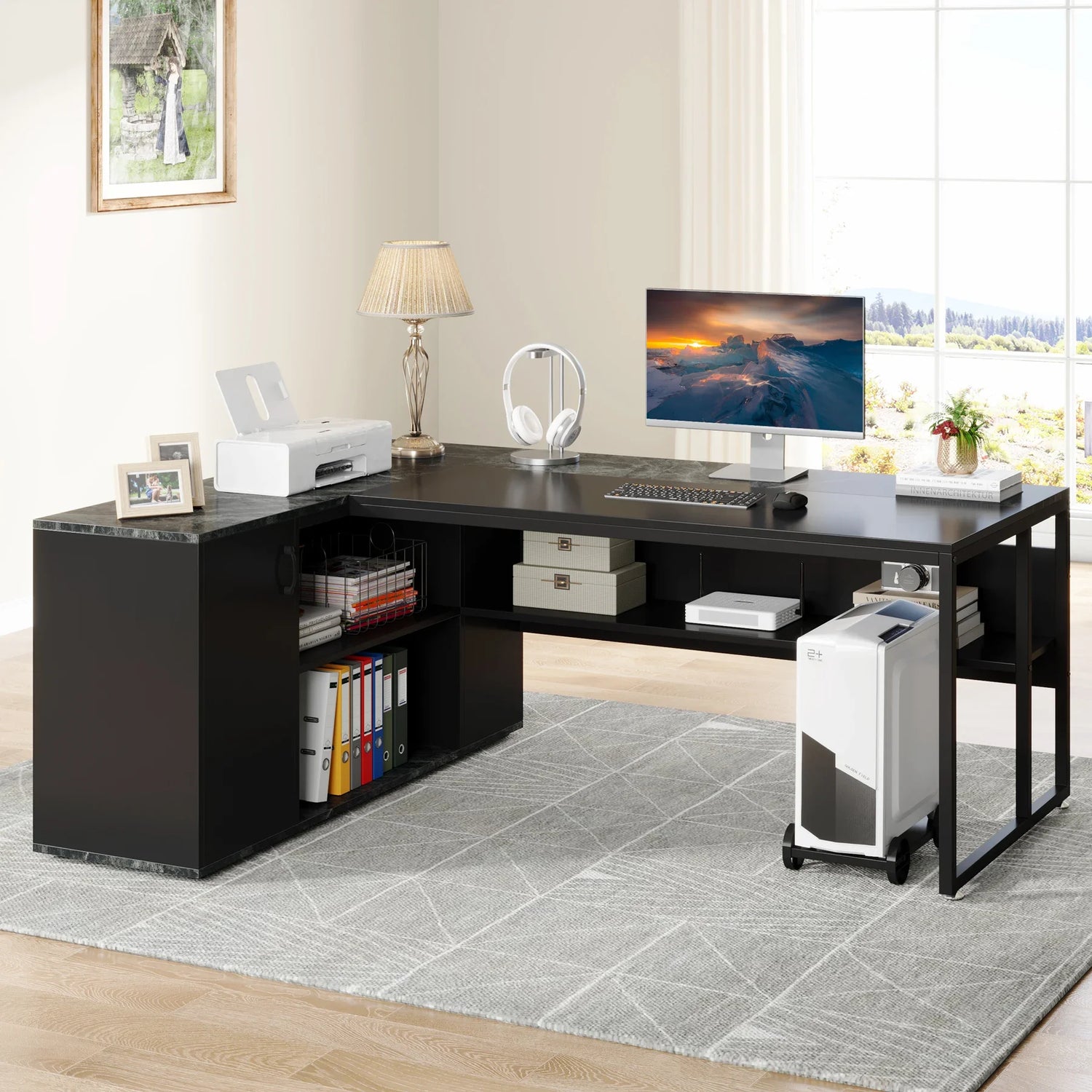 Tribesigns Executive L Shaped Desk With Cabinet Storage And Shelves