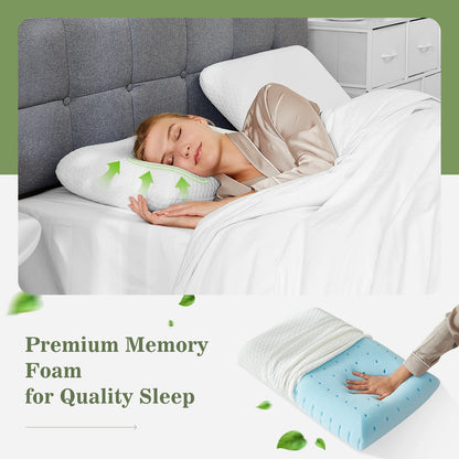 JHK 2-pieces Memory Foam Pillows Standard Size Neck Pillow Ventilated Cooling Bed Pillow with Removable Washable Cover Comfort