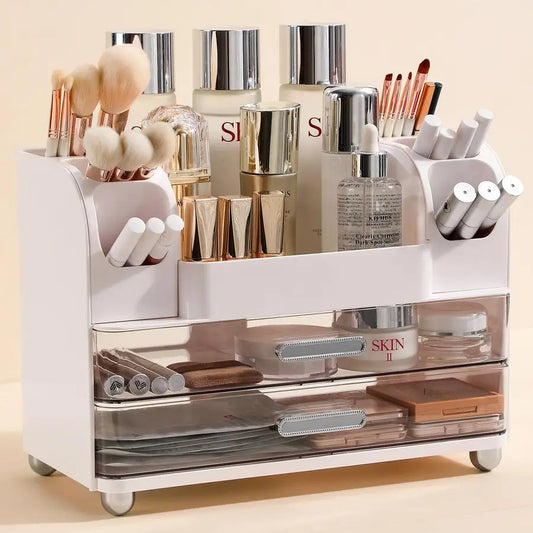 Makeup Organizer Countertop with Large Drawers, Vanity Organizer with Brush Holder, Skin Care Storage for Dresser, Perfume Orga