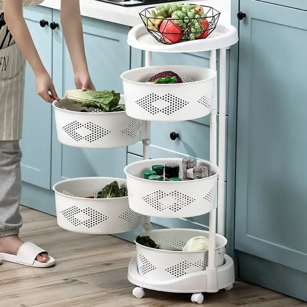 5 Tier Rotating Kitchen Organizer Rack With Wheels